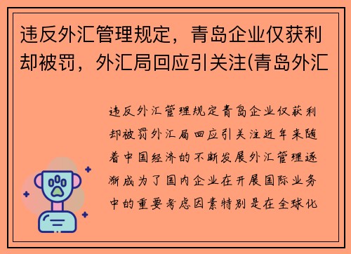 违反外汇管理规定，青岛企业仅获利却被罚，外汇局回应引关注(青岛外汇兑换)