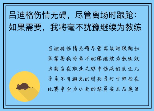 吕迪格伤情无碍，尽管离场时踉跄：如果需要，我将毫不犹豫继续为教练效力