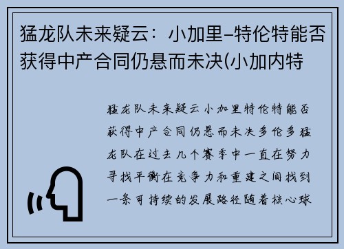 猛龙队未来疑云：小加里-特伦特能否获得中产合同仍悬而未决(小加内特 迈尔斯)